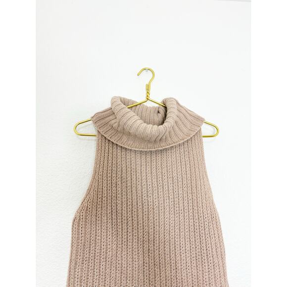 7 For All Mankind Tan Knit Sleeveless Sweater Sz Medium Turtleneck Quiet Luxury - Picture 4 of 12